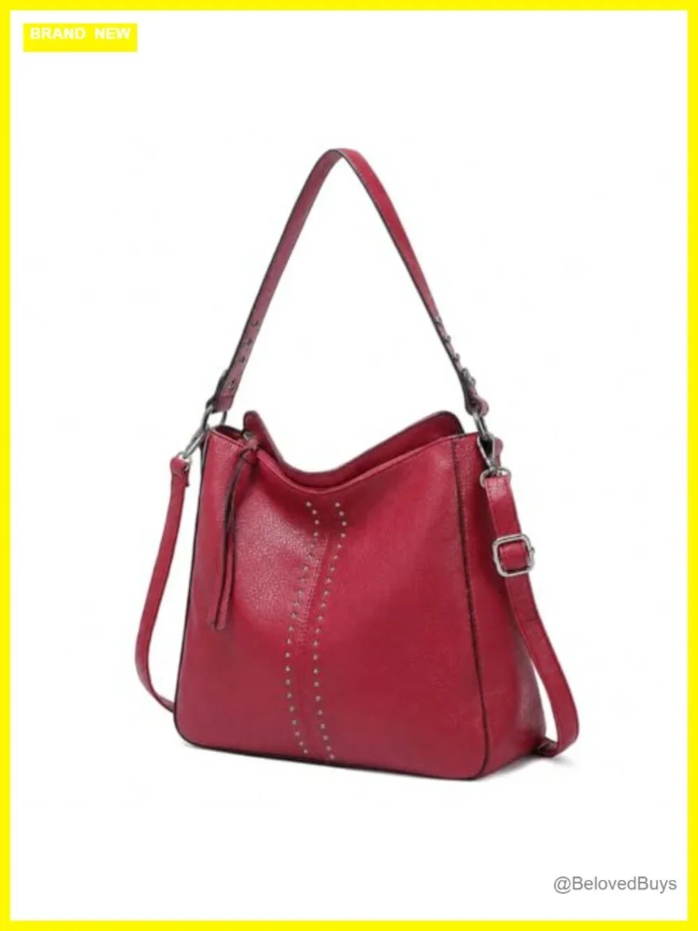 Vegan Leather Hobo Bag with Metal Studs - Crossbody Shoulder Purse Large